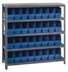 Quantum Storage - 32 Bin Store-More Shelf Bin System - 36 Inch Overall Width x 18 Inch Overall Depth x 39 Inch Overall Height, Blue Polypropylene Bins - Eagle Tool & Supply