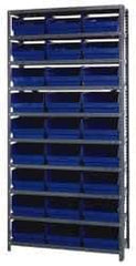 Quantum Storage - 27 Bin Store-More Shelf Bin System - 36 Inch Overall Width x 18 Inch Overall Depth x 75 Inch Overall Height, Blue Polypropylene Bins - Eagle Tool & Supply