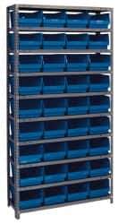 Quantum Storage - 36 Bin Store-More Shelf Bin System - 36 Inch Overall Width x 18 Inch Overall Depth x 75 Inch Overall Height, Blue Polypropylene Bins - Eagle Tool & Supply