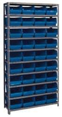 Quantum Storage - 36 Bin Store-More Shelf Bin System - 36 Inch Overall Width x 18 Inch Overall Depth x 75 Inch Overall Height, Blue Polypropylene Bins - Eagle Tool & Supply