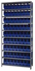 Quantum Storage - 72 Bin Store-More Shelf Bin System - 36 Inch Overall Width x 18 Inch Overall Depth x 75 Inch Overall Height, Blue Polypropylene Bins - Eagle Tool & Supply