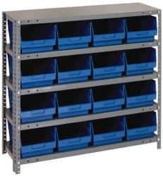 Quantum Storage - 16 Bin Store-More Shelf Bin System - 36 Inch Overall Width x 12 Inch Overall Depth x 39 Inch Overall Height, Blue Polypropylene Bins - Eagle Tool & Supply