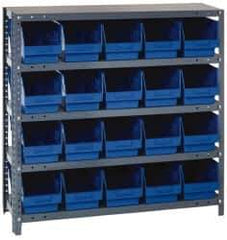 Quantum Storage - 20 Bin Store-More Shelf Bin System - 36 Inch Overall Width x 12 Inch Overall Depth x 39 Inch Overall Height, Blue Polypropylene Bins - Eagle Tool & Supply