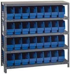 Quantum Storage - 32 Bin Store-More Shelf Bin System - 36 Inch Overall Width x 12 Inch Overall Depth x 39 Inch Overall Height, Blue Polypropylene Bins - Eagle Tool & Supply