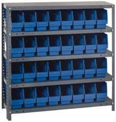 Quantum Storage - 32 Bin Store-More Shelf Bin System - 36 Inch Overall Width x 12 Inch Overall Depth x 39 Inch Overall Height, Blue Polypropylene Bins - Eagle Tool & Supply