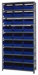 Quantum Storage - 27 Bin Store-More Shelf Bin System - 36 Inch Overall Width x 12 Inch Overall Depth x 75 Inch Overall Height, Blue Polypropylene Bins - Eagle Tool & Supply