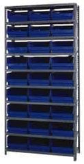 Quantum Storage - 27 Bin Store-More Shelf Bin System - 36 Inch Overall Width x 12 Inch Overall Depth x 75 Inch Overall Height, Blue Polypropylene Bins - Eagle Tool & Supply