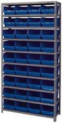 Quantum Storage - 36 Bin Store-More Shelf Bin System - 36 Inch Overall Width x 12 Inch Overall Depth x 75 Inch Overall Height, Blue Polypropylene Bins - Eagle Tool & Supply