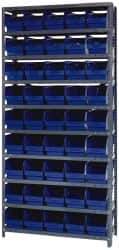 Quantum Storage - 45 Bin Store-More Shelf Bin System - 36 Inch Overall Width x 12 Inch Overall Depth x 75 Inch Overall Height, Blue Polypropylene Bins - Eagle Tool & Supply