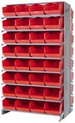 Quantum Storage - 64 Bin Store-More Sloped Shelving System - 36 Inch Overall Width x 24 Inch Overall Depth x 63-1/2 Inch Overall Height, Red Polypropylene Bins - Eagle Tool & Supply