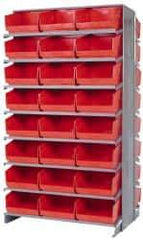 Quantum Storage - 48 Bin Store-More Sloped Shelving System - 36 Inch Overall Width x 24 Inch Overall Depth x 63-1/2 Inch Overall Height, Red Polypropylene Bins - Eagle Tool & Supply
