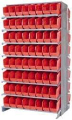 Quantum Storage - 128 Bin Store-More Sloped Shelving System - 36 Inch Overall Width x 24 Inch Overall Depth x 63-1/2 Inch Overall Height, Red Polypropylene Bins - Eagle Tool & Supply