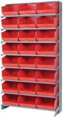 Quantum Storage - 24 Bin Store-More Sloped Shelving System - 36 Inch Overall Width x 12 Inch Overall Depth x 63-1/2 Inch Overall Height, Red Polypropylene Bins - Eagle Tool & Supply