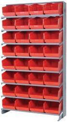 Quantum Storage - 32 Bin Store-More Sloped Shelving System - 36 Inch Overall Width x 12 Inch Overall Depth x 63-1/2 Inch Overall Height, Red Polypropylene Bins - Eagle Tool & Supply