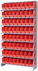Quantum Storage - 64 Bin Store-More Sloped Shelving System - 36 Inch Overall Width x 12 Inch Overall Depth x 63-1/2 Inch Overall Height, Red Polypropylene Bins - Eagle Tool & Supply