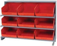 Quantum Storage - 9 Bin Store-More Sloped Shelving System - 36 Inch Overall Width x 12 Inch Overall Depth x 26-1/2 Inch Overall Height, Red Polypropylene Bins - Eagle Tool & Supply