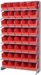 Quantum Storage - 40 Bin Store-More Sloped Shelving System - 36 Inch Overall Width x 12 Inch Overall Depth x 63-1/2 Inch Overall Height, Red Polypropylene Bins - Eagle Tool & Supply