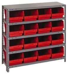 Quantum Storage - 16 Bin Store-More Shelf Bin System - 36 Inch Overall Width x 18 Inch Overall Depth x 39 Inch Overall Height, Red Polypropylene Bins - Eagle Tool & Supply