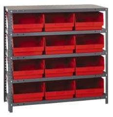 Quantum Storage - 12 Bin Store-More Shelf Bin System - 36 Inch Overall Width x 18 Inch Overall Depth x 39 Inch Overall Height, Red Polypropylene Bins - Eagle Tool & Supply