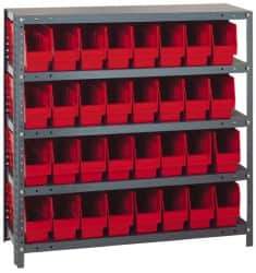 Quantum Storage - 32 Bin Store-More Shelf Bin System - 36 Inch Overall Width x 18 Inch Overall Depth x 39 Inch Overall Height, Red Polypropylene Bins - Eagle Tool & Supply