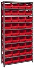 Quantum Storage - 36 Bin Store-More Shelf Bin System - 36 Inch Overall Width x 18 Inch Overall Depth x 75 Inch Overall Height, Red Polypropylene Bins - Eagle Tool & Supply