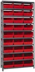 Quantum Storage - 27 Bin Store-More Shelf Bin System - 36 Inch Overall Width x 18 Inch Overall Depth x 75 Inch Overall Height, Red Polypropylene Bins - Eagle Tool & Supply