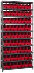 Quantum Storage - 72 Bin Store-More Shelf Bin System - 36 Inch Overall Width x 18 Inch Overall Depth x 75 Inch Overall Height, Red Polypropylene Bins - Eagle Tool & Supply