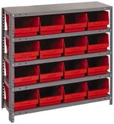 Quantum Storage - 16 Bin Store-More Shelf Bin System - 36 Inch Overall Width x 12 Inch Overall Depth x 39 Inch Overall Height, Red Polypropylene Bins - Eagle Tool & Supply