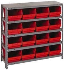 Quantum Storage - 16 Bin Store-More Shelf Bin System - 36 Inch Overall Width x 12 Inch Overall Depth x 39 Inch Overall Height, Red Polypropylene Bins - Eagle Tool & Supply