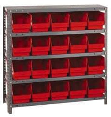 Quantum Storage - 20 Bin Store-More Shelf Bin System - 36 Inch Overall Width x 12 Inch Overall Depth x 39 Inch Overall Height, Red Polypropylene Bins - Eagle Tool & Supply