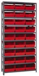 Quantum Storage - 27 Bin Store-More Shelf Bin System - 36 Inch Overall Width x 12 Inch Overall Depth x 75 Inch Overall Height, Red Polypropylene Bins - Eagle Tool & Supply