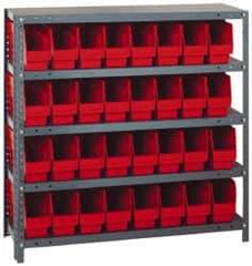 Quantum Storage - 32 Bin Store-More Shelf Bin System - 36 Inch Overall Width x 12 Inch Overall Depth x 39 Inch Overall Height, Red Polypropylene Bins - Eagle Tool & Supply
