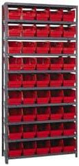 Quantum Storage - 45 Bin Store-More Shelf Bin System - 36 Inch Overall Width x 12 Inch Overall Depth x 75 Inch Overall Height, Red Polypropylene Bins - Eagle Tool & Supply