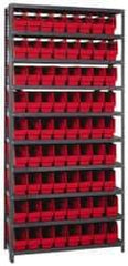 Quantum Storage - 72 Bin Store-More Shelf Bin System - 36 Inch Overall Width x 12 Inch Overall Depth x 75 Inch Overall Height, Red Polypropylene Bins - Eagle Tool & Supply