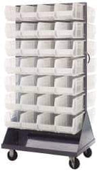Quantum Storage - 56 Bin Mobile Louvered Rack with Ultra Bins - 36 Inch Overall Width x 25 Inch Overall Depth x 72 Inch Overall Height, Clear Tri-Clear Polypropylene Bins - Eagle Tool & Supply