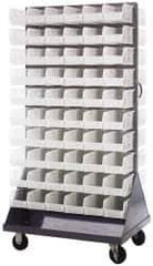 Quantum Storage - 120 Bin Mobile Louvered Rack with Ultra Bins - 36 Inch Overall Width x 25 Inch Overall Depth x 72 Inch Overall Height, Clear Tri-Clear Polypropylene Bins - Eagle Tool & Supply