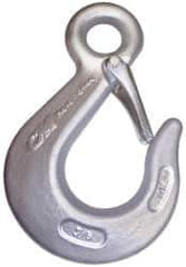 CM - Chain Grade 100, 35,300 Lbs. Load Limit Eye Sling Hook with Latch - 4-1/2 Inch Hook Throat, 9-1/4 Inch Reach, 1-1/2 Inch Eye Inside Diameter, 3/4 Inch Chain Diameter, 12.81 Inch Overall Length, 1 Inch Eye Thickness - Eagle Tool & Supply