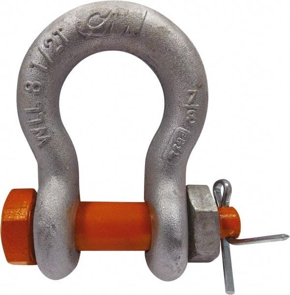 CM - 1/2" Nominal Chain Size, 3.3 Ton Alloy Steel Bolt Anchor Shackle - 23/32" Diam, 5/8" Pin Diam, 13/16" Wide Inside Jaw, 1-5/32" Inside Width - Eagle Tool & Supply