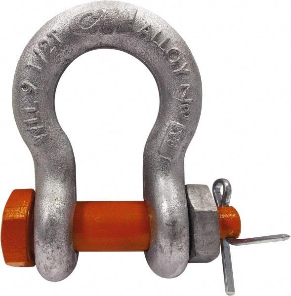 CM - 5/16" Nominal Chain Size, 0.75 Ton Carbon Steel Bolt Anchor Shackle - 15/32" Diam, 3/8" Pin Diam, 17/32" Wide Inside Jaw, 25/32" Inside Width - Eagle Tool & Supply