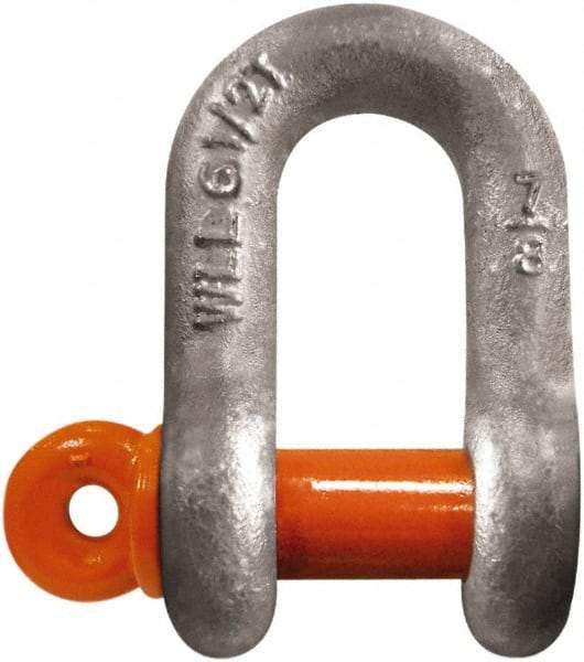 CM - 5/8" Nominal Chain Size, 3.25 Ton Carbon Steel Screw Chain Shackle - 27/32" Diam, 3/4" Pin Diam, 1-1/16" Wide Inside Jaw, 1-1/16" Inside Width - Eagle Tool & Supply