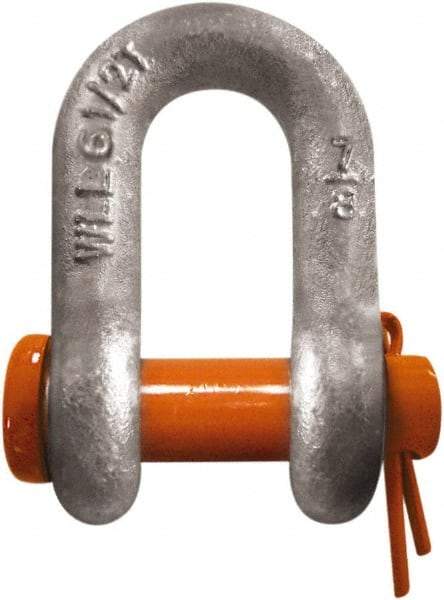 CM - 5/16" Nominal Chain Size, 0.75 Ton Carbon Steel Round Chain Shackle - 15/32" Diam, 3/8" Pin Diam, 17/32" Wide Inside Jaw, 17/32" Inside Width - Eagle Tool & Supply