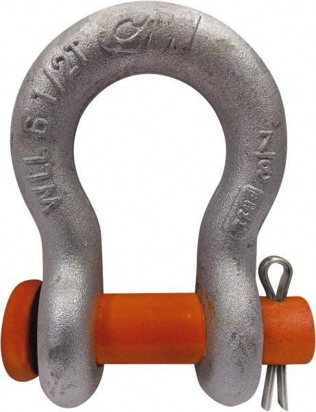 CM - 3/16" Nominal Chain Size, 0.33 Ton Carbon Steel Round Anchor Shackle - 5/16" Diam, 1/4" Pin Diam, 3/8" Wide Inside Jaw, 17/32" Inside Width - Eagle Tool & Supply