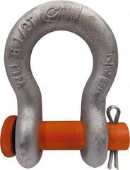 CM - 1/4" Nominal Chain Size, 0.5 Ton Carbon Steel Round Anchor Shackle - 13/32" Diam, 9/32" Pin Diam, 15/32" Wide Inside Jaw, 3/4" Inside Width - Eagle Tool & Supply