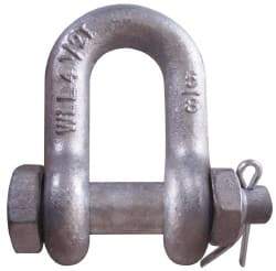 CM - 5/16" Nominal Chain Size, 0.75 Ton Carbon Steel Bolt Chain Shackle - 15/32" Diam, 3/8" Pin Diam, 17/32" Wide Inside Jaw, 17/32" Inside Width - Eagle Tool & Supply