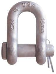 CM - 1/2" Nominal Chain Size, 3 Ton Carbon Steel Round Chain Shackle - 23/32" Diam, 5/8" Pin Diam, 13/16" Wide Inside Jaw, 13/16" Inside Width - Eagle Tool & Supply
