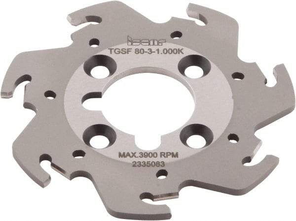 Iscar - Arbor Hole Connection, 0.118" Cutting Width, 0.63" Depth of Cut, 0.098" Cutter Diam, 1" Hole Diam, 7 Tooth Indexable Slotting Cutter - TGSF Toolholder, TAG N3 Insert - Eagle Tool & Supply