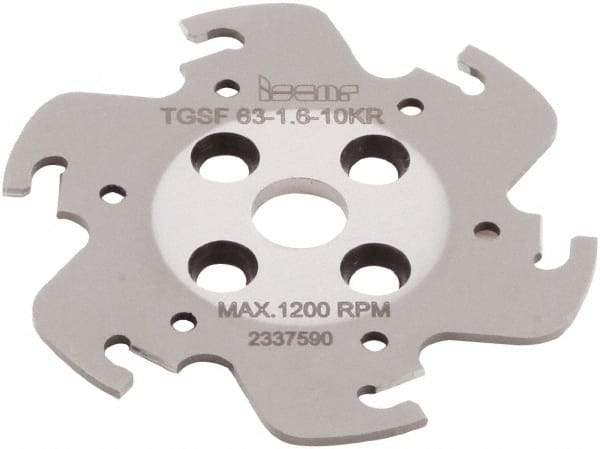 Iscar - Arbor Hole Connection, 1/16" Cutting Width, 0.591" Depth of Cut, 63mm Cutter Diam, 0.3937" Hole Diam, 6 Tooth Indexable Slotting Cutter - TGSF Toolholder, TAG N-A, TAG N-C/W/M, TAG N-J/JS/JT, TAG N-LF, TAG N-MF, TAG N-UT Insert - Eagle Tool & Supply