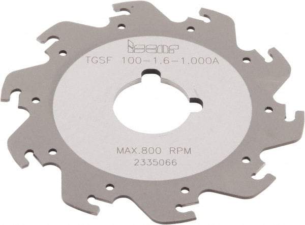 Iscar - Arbor Hole Connection, 1/16" Cutting Width, 1.181" Depth of Cut, 3-15/16" Cutter Diam, 1" Hole Diam, 10 Tooth Indexable Slotting Cutter - TGSF Toolholder, TAG N-A, TAG N-C/W/M, TAG N-J/JS/JT, TAG N-LF, TAG N-MF, TAG N-UT Insert - Eagle Tool & Supply