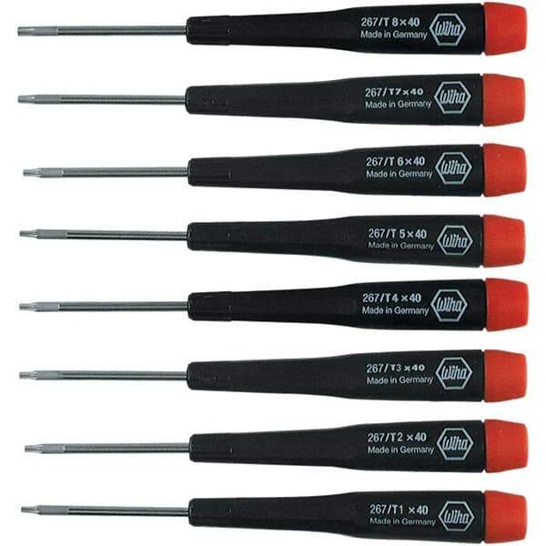 Wiha - 8 Piece Torx Screwdriver Set - Bit Sizes: Torx T1, T2, T3, T4, T5, T6, T-7 & T-8 - Eagle Tool & Supply