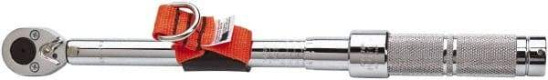 Proto - 3/8" Drive Micrometer Ratchet Head Tethered Torque Wrench - 16 N/m to 80 N/m Torque, 15-1/2" OAL, 0.5 N/m Graduation, Pear Head - Eagle Tool & Supply